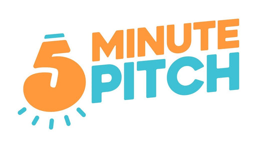 White background with artfully designed text that says "5 Minute Pitch"